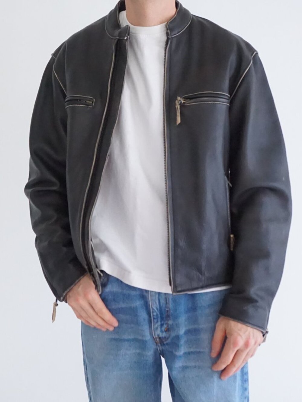 Milwaukee Black Leather Motorcycle Racer Biker Moto Riding Zip Touring Jacket M